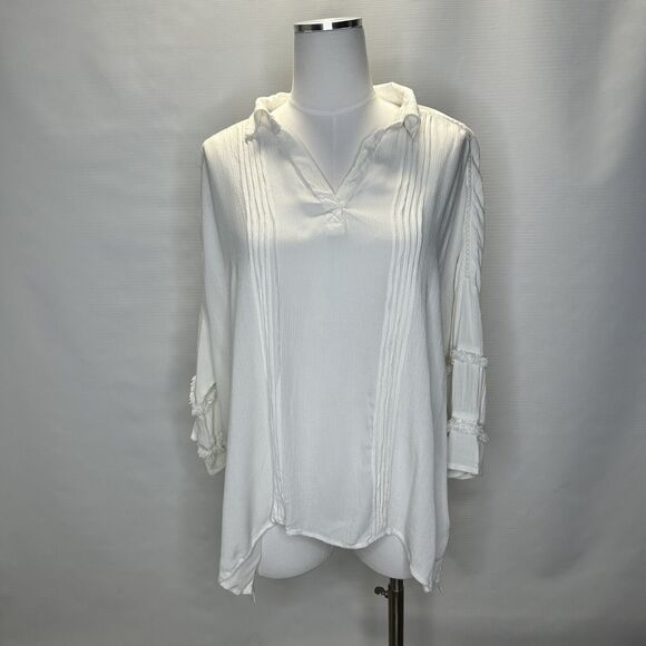 RD Style Womens Size Small Top Bell Sleeve V Neck Blouse White Boho Hippie Shirt - Picture 1 of 10